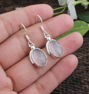 Boucles d'oreilles en quartz rose naturel, argent sterling 925, pierres précieuses roses, boucles d'oreilles clous, boucles d'oreilles créoles, fabricant en gros - Product Image 2
