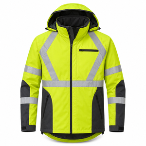 Veste de travail haute visibilité réfléchissante, résistante à l'eau, couleur lime charbon, à capuche, dos en X, personnalisable, vente en gros, coque 300D - Product Image 1
