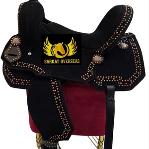 Barkat Overseas Nuevo Sillín de Caballo Western de Cuero Genuino Ecológico de Primera Calidad con Estructura de Madera y Diseño con Tachuelas de Cobre, Portátil para Montar - Product Image 1