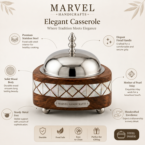 Casserole de luxe en bois avec intérieur en acier inoxydable, incrustation nacre, pot isotherme pour aliments, plat de service décoratif pour table à manger - Product Image 5