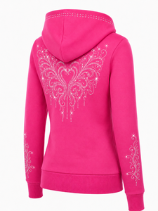 Sudadera con capucha de mujer con pedrería, brillante, con cristales, forrada, antiencogimiento, de manga larga, informal, suave y cálida, con bolsillo canguro - Product Image 3
