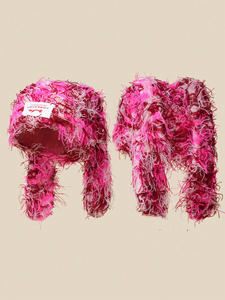 <b>Red</b> Black Faux Fur Trapper Hat Ear Flap Winter Cap Shaggy Furry Outdoor Headwear - Product Image 2