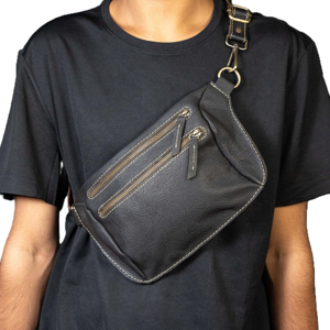 Sac banane en cuir avec plusieurs poches zippées et motif lettres, sac de taille compact pour homme - Product Image 4