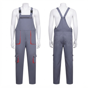 <b>Men</b> <b>Work</b> Bib Pant Premium 245 GSM Poly Cotton Twill Fabric Grey Red Utility Bib <b>Overalls</b> Custom Embroidery Print Logo - Product Image 1