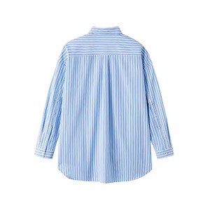 เสื้อเชิ้ตผู้ชายแขนยาวลายทางถักนิตติ้งสไตล์ลำลองสำหรับฤดูใบไม้ร่วง ผ้าฝ้าย 100% ปกคอเสื้อพับได้ ทรงบ็อกซี่ ระบายอากาศดี ติดกระดุมเม็ดเดียว สามารถสั่งทำได้ - Product Image 2