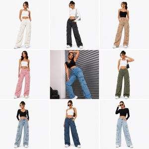 Jeans Cargo de Cintura Alta para Mujer, Estilo Casual, Corte Holgado, Lavado a la Piedra, Largos, Lote en Stock, Listos para Enviar, Venta al Por Mayor - Product Image 5