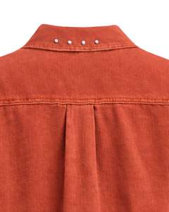 Chaqueta vaquera corta naranja óxido para mujer con botones frontales adornados con pedrería, manga larga, estilo urbano, top de moda. - Product Image 6