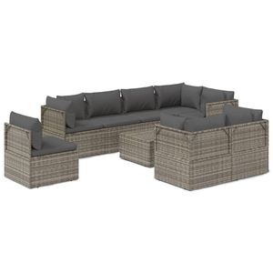 Set da salotto in Poly Rattan grigio 9 pezzi con cuscini Set da giardino - Product Image 2