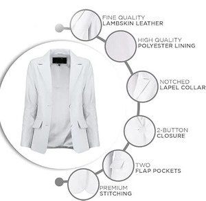 Chaquetas de Mujer al por Mayor de Alta Calidad, Blazer de Cuero Blanco para Mujer, Abrigo Casual de Cuero Genuino OEM, Mangas Largas, Logotipo Personalizado 2026 - Product Image 5