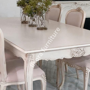 Luxury Handcrafted French Provincial 6 Seater <b>Dining</b> <b>Table</b> Set Ornate Carved <b>White</b> Antique Finish - Product Image 4