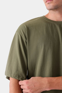 T-shirt Homme Oversize en Coton Lourd Personnalisable, Coupe Ample, Épaules Tombantes, Vert Olive Uni, Vente en Gros - Product Image 6