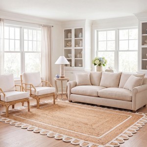 Tapis de couloir en jute fait main, couleur unie, tissage plat tressé, style farmhouse, antidérapant, beige naturel, tapis rectangulaire - Product Image 2