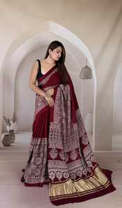 Pure Modal Silk Hand Block Printed Saree With <b>Tissue</b> Pallu Ethnic Wear New Collection <b>Wedding</b> Party Festive Saree Limited Stock - Product Image 5