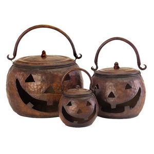 Lanternes de citrouille en métal doré fini antique pour la décoration d'Halloween, lot de 3 - Product Image 3