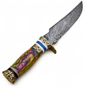 Herramienta utilitaria con mango de resina y tapa de pomo de latón ornamentado, con acero de Damasco - Product Image 3