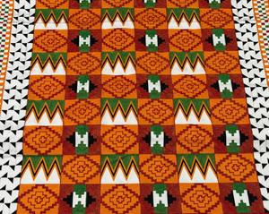 Tela Africana Bordada, Jacquard, de Algodón, con Patrón Geométrico Naranja y Verde, para Vestidos - Product Image 4