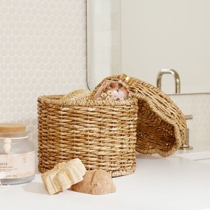 Handmade Scalloped <b>Basket</b> Natural Woven Water Hyacinth <b>Basket</b> Home Organization Seagrass <b>Laundry</b> <b>Basket</b> Made in Vietnam - Product Image 6