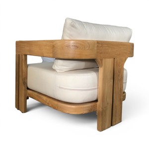 Sofá moderno minimalista de madera de teca maciza con cojín grueso tapizado, diseño ecológico para muebles de hogar, oficina o villa. - Product Image 5