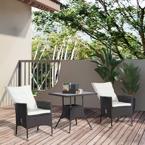 Set Bistrot da Esterno in PE Rattan a 3 Pezzi con Sedie Reclinabili Imbottite e Tavolino da Caffè Color Crema per Uso Ospedaliero - Product Image 2
