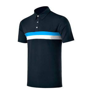 Men's <b>Orange</b> Short Sleeve <b>Polo</b> Shirt With White And Navy Stripes Knitted Casual Button Design Regular Fit - Product Image 2