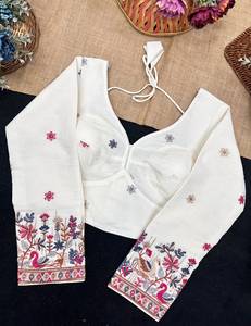 Blusa Bordada de Algodón Khadi para Mujer, Chaleco con Lentejuelas Florales, Corte Regular, para Bodas, Fiestas y Uso Casual - Product Image 2
