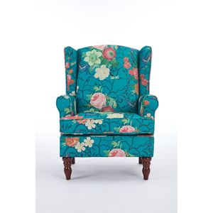 Fauteuil d'appoint au design floral moderne, pieds en bois rétro, confortable et rembourré, pour salon et chambre, canapé individuel doux - Product Image 1