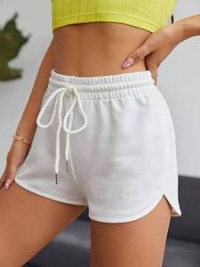 Shorts Blancos de Satén para Mujer con Ribete Negro, Cintura Elástica, Corte Holgado, Estilo Casual, Cintura Media, Tela Transpirable, Shorts para Hombre - Product Image 2