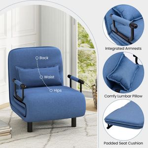 Sofá Cama Convertible 3 en 1 con Respaldo Ajustable en 5 Posiciones, Almohada Lumbar, Sofá Plegable Relleno de Esponja para Apartamentos - Product Image 5