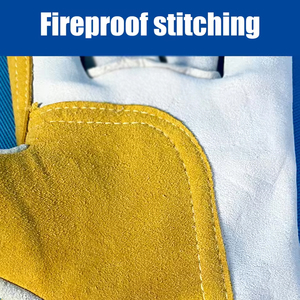Guantes de Seguridad de Cuero Blanco Vantrex Industries con Refuerzo Amarillo en la Palma, Largos hasta el Codo, Transpirables, con Detección de Agujas, para las Cuatro Estaciones - Product Image 2