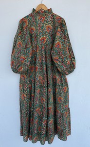 Vestido Maxi Holgado de Algodón 100% para Mujer, Manga Larga, Estilo Boho, Verde Floral, Vintage, para Verano, Resort, Fiesta en el Jardín - Product Image 5