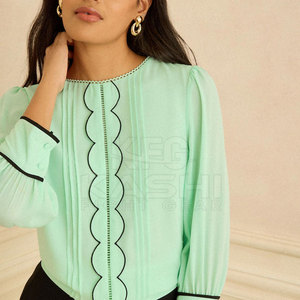 Blusa de Mujer Moderna, a la Moda, con Diseño de Tendencia, Estampado Sólido, Corta por Delante, de Tela Suave, Ajuste Cómodo para el Trabajo, Uso Diario Informal - Product Image 2