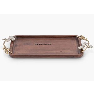 Plateau de service de luxe pour le petit-déjeuner, en acier inoxydable martelé rond doré avec poignées, pour la décoration de table à la maison, vente en gros - Product Image 6