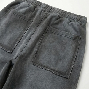 Wholesale Washed Charcoal Raw Edge Sweat pant| Relaxed <b>Cargo</b> Style Joggers Oversized Patch Pocket| OEM Streetwear Loungewear - Product Image 5
