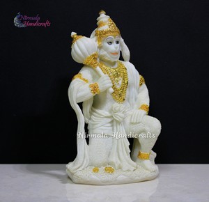 White Resin Dust Lord Hanuman <b>Statue</b> <b>Gold</b> Foil Accent Handcrafted Art Deco Religious Murti for Tabletop Home Temple/Mandir - Product Image 3