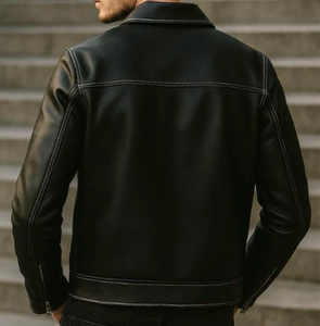 Men's Winter Plus Size Safari Leather Jacket Stand Collar Front Pockets Quilted <b>Detail</b> Heated Breathable Customizable Size Color - Product Image 2