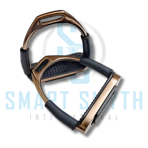 Estribos de equitación de latón macizo de primera calidad con acabado en oro rosa, estribos de seguridad ecuestres con agarre de goma. - Product Image 1