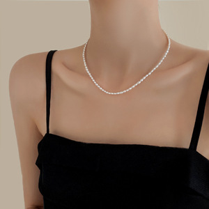Collier de perles de haute qualité pour bébé, 3-4 mm, en argent S925, avec chaîne simple et fermoir de type 'good young' à faible brillance - Product Image 1