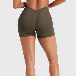 Shorts de sport personnalisés avec logo, couleur unie, respirants, séchage rapide, pour femme, taille mi-haute, taille élastique, en polyester tricoté - Product Image 6