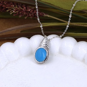 Turquoise Stone Vintage Sterling Silver Oval Pendant <b>Necklace</b> for Women Boho <b>Statement</b> Gemstone Jewelry - Product Image 6