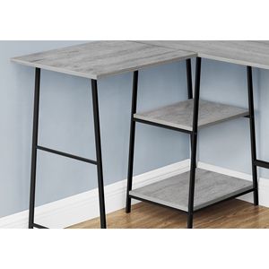 Scrivania per Computer da Ufficio Contemporanea Mod 48''L a Forma di L con Ripiani Angolari, Laminato Grigio, Metallo Nero, Adatta per Laptop - Product Image 3