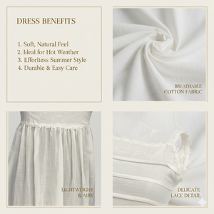 Vestido Vintage de Algodón Blanco con Detalle Plisado, Sin Mangas, Cuello de Encaje, Espalda Fruncida, Largo Maxi, Ropa Casual de Alta Calidad para Mujer - Product Image 6