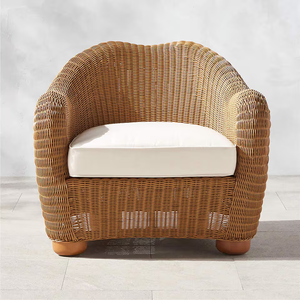Rattan <b>Garden</b> <b>Chair</b> Coastal Style Outdoor Furniture Durable Tapered Leg Arm <b>Chair</b> for Living Room or Home Office - Product Image 2