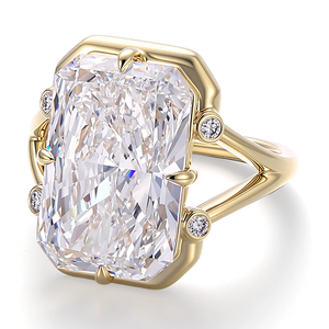 แหวนเพชรแล็บ 10 กะรัต แหวนเพชรหรูหราสำหรับผู้หญิง ทองคำ 10K ทรงเหลี่ยม Radiant Cut ได้รับการรับรองจาก IGI แหวนแต่งงานเพชรแล็บสำหรับเจ้าสาว - Product Image 2