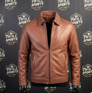 Veste en cuir véritable pour homme, marron, col rabattu, fermeture éclair, vêtement décontracté pour l'automne - Product Image 2