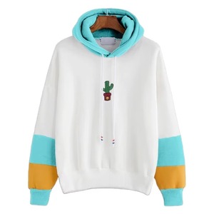 Sweat-shirt à capuche surdimensionné personnalisé pour femme, blanc menthe, avec broderie cactus et manches contrastantes en polaire - Product Image 1