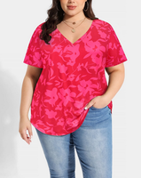 Kaos Wanita Ukuran Besar 100% Katun, Motif Tie-Dye, V-Neck, Oversize, Logo Custom, Drop Shoulder, 180 GSM, Cocok untuk Musim Panas, Laris Manis