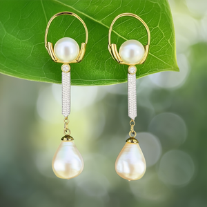 Gold Plated Pearl Hoop and Stud Earrings Classic Religious Geometric Design - Product Image 2