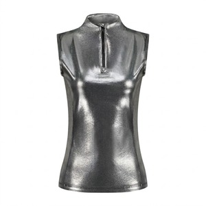 High Quality <b>Women's</b> Sleeveless Zip Up <b>Vest</b> Solid <b>Pink</b> Quarter Zip Top Lightweight Breathable Horse Riding Shirt - Product Image 2