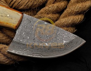 OEM Damascus Steel Fixed Blade Hunting <b>Knife</b> | Handmade Bushcraft Skinning <b>Knife</b> with <b>Bone</b> <b>Handle</b> and Leather Sheath - Product Image 4