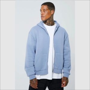 Men's Hooded Zip-Up Sweatshirt Solid Color Regular Sleeve Autumn Wear - Product Image 5